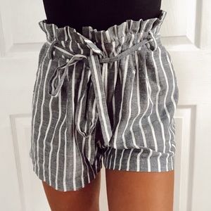 Striped Paperbag Linen Shorts